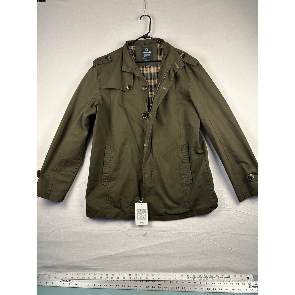 Wantdo Mens Military Field Jacket Olive Green Plaid Lined Cotton Coat 2060 Large